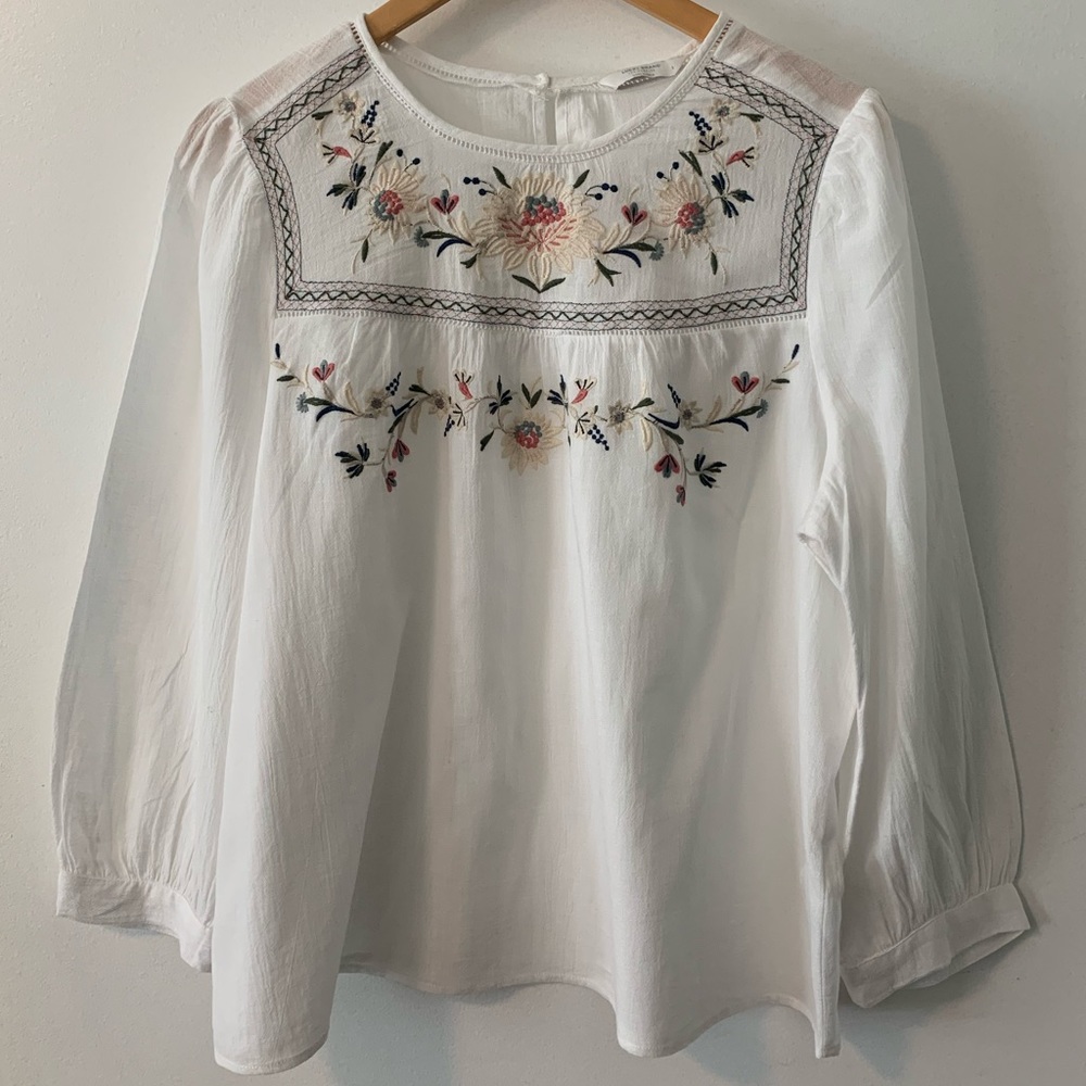 Lucky Brand Long Sleeve Embroidered Top